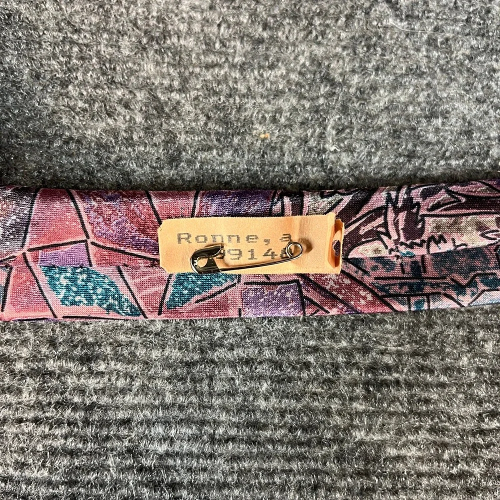 Vintage Mens Abstract Geometric Necktie Purple Mauve Teal Polyester RN 20170